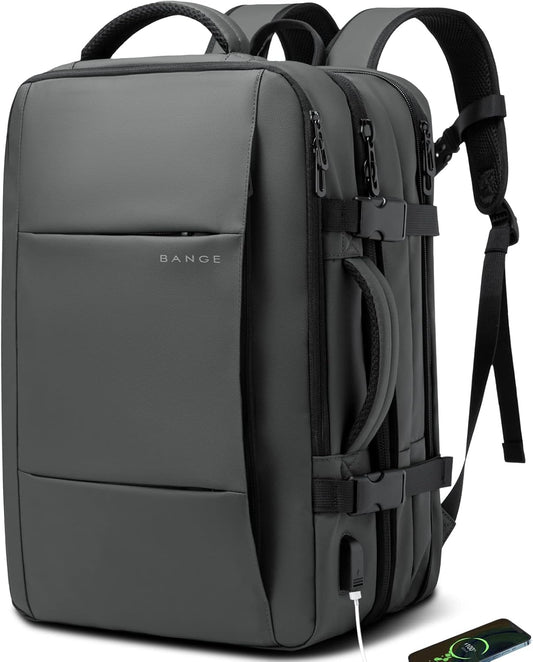 BANGE 45L Carry-on Backpack, Expandable Travel Backpacks for Airplanes,Convertible Weekend Backpack Briefcase for Traveling,Water Resistant College 17.3” Laptop Backpack for Men & Women