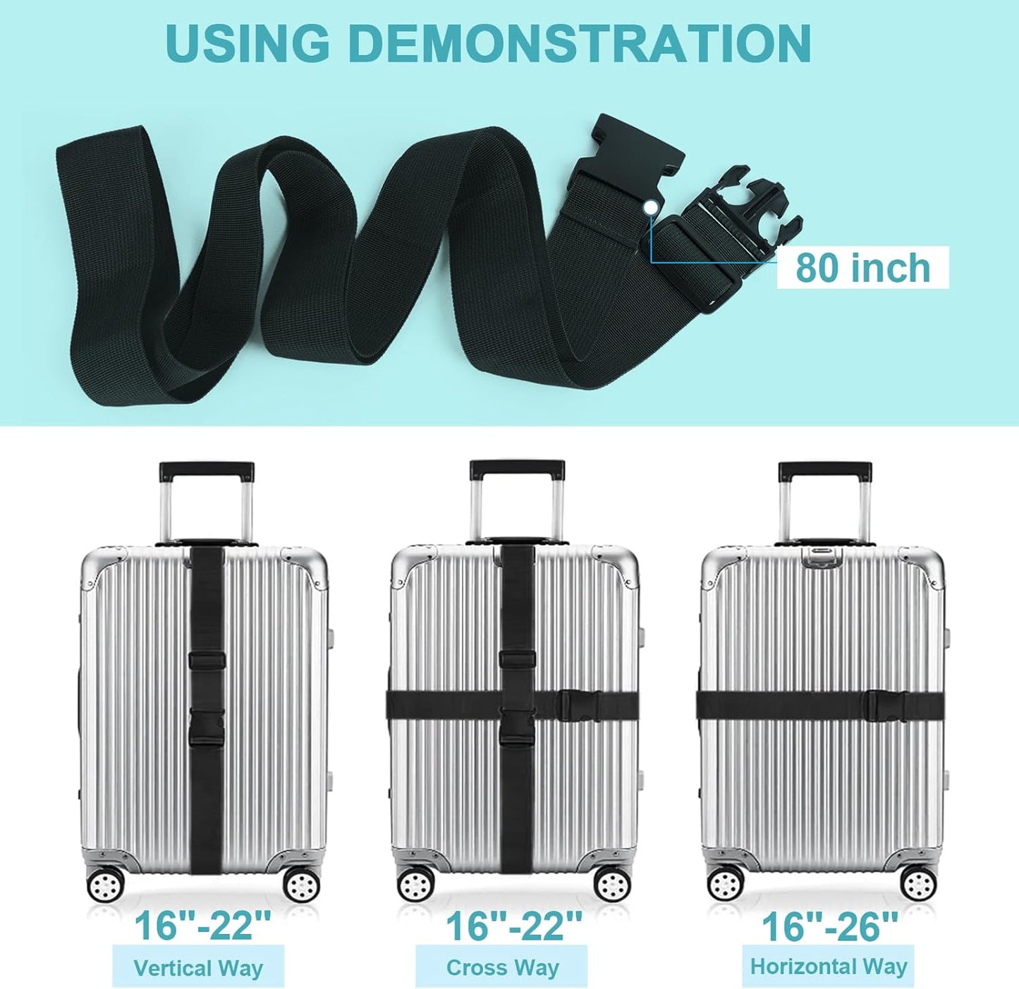 2Pcs Luggage Straps for Suitcase Travel Accessories TSA Approved, 80In Long Belts to Keep Your