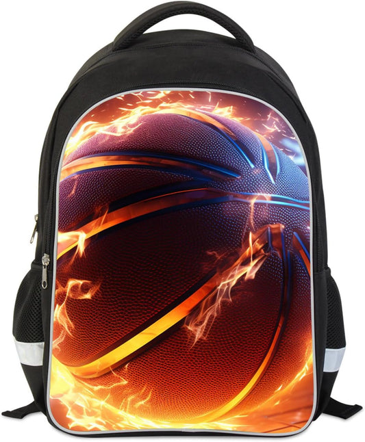 Basketball Kids Backpack for Boys and Girls, Middle School and Elementary Kids Sports Bookbag, Polyester, 23 Liters, Bottle Holder with Double Zippers, Giftable Lightweight Back Pack