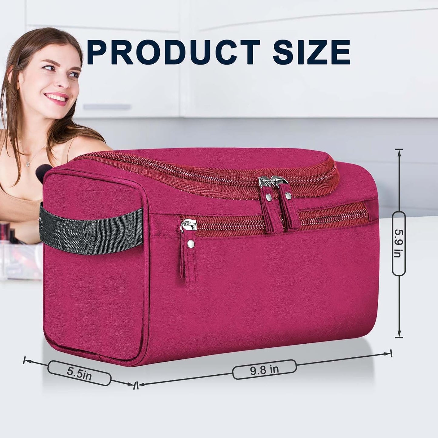 Hanging Toiletry Bag for Women and Men Traveling Makeup Large Capacity Cosmetics Portable Dopp Kit Storage Organizer Bag with Hanging Hook for Toiletries Brushes Shaving Tools (Red)