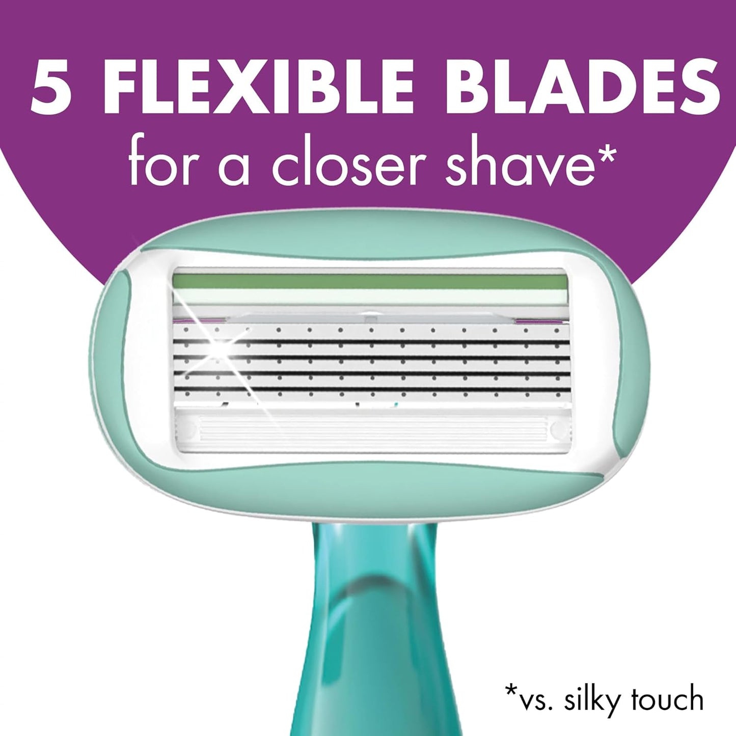 BIC Soleil 5 Sensitive Women's Disposable with 5 Blade Razors, 360-Degree Moisture Strips, Anti-Slip Grip, 2-Pack
