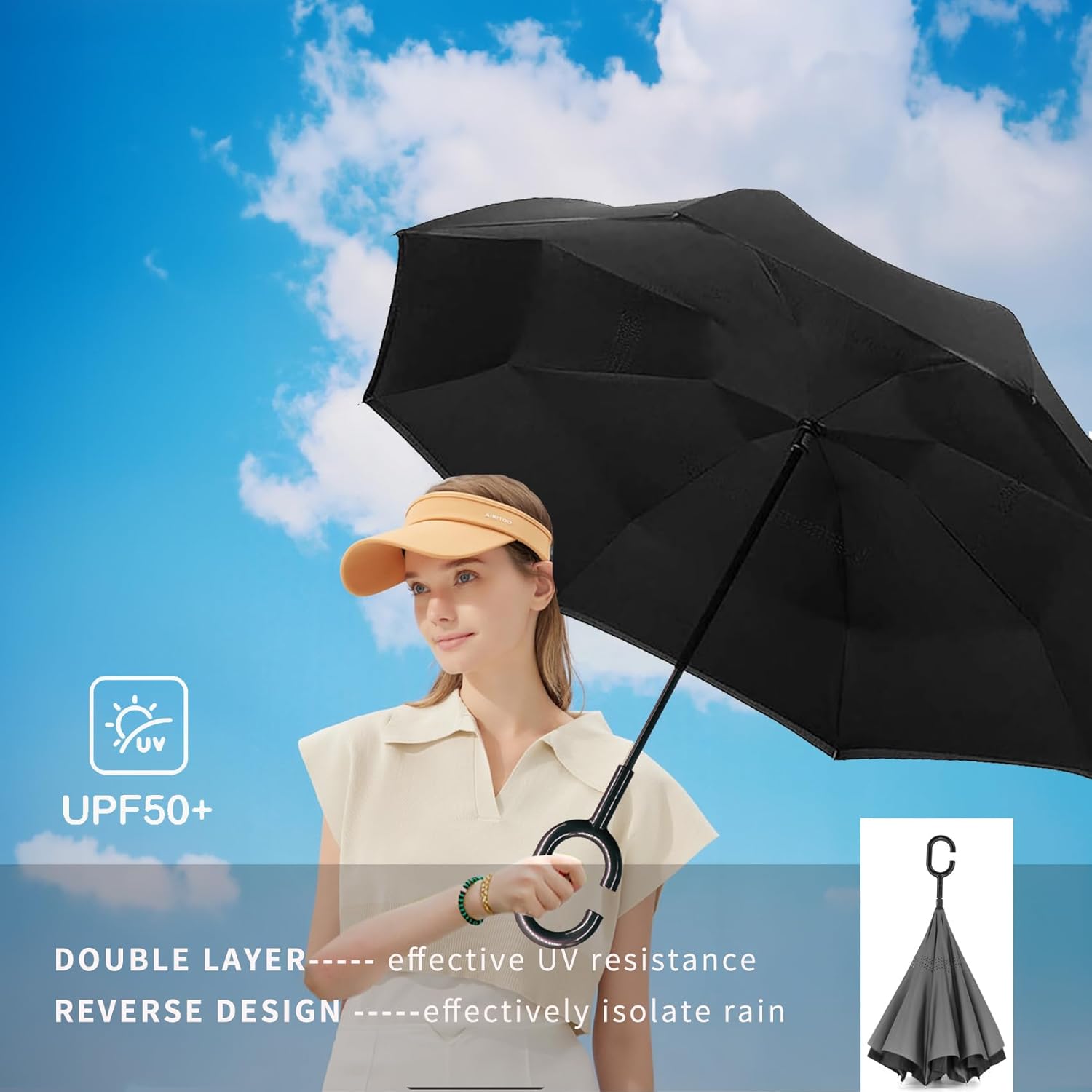 SIEPASA 49/56 Inch Inverted Reverse Upside Down Umbrella, Extra Large Double Canopy Vented