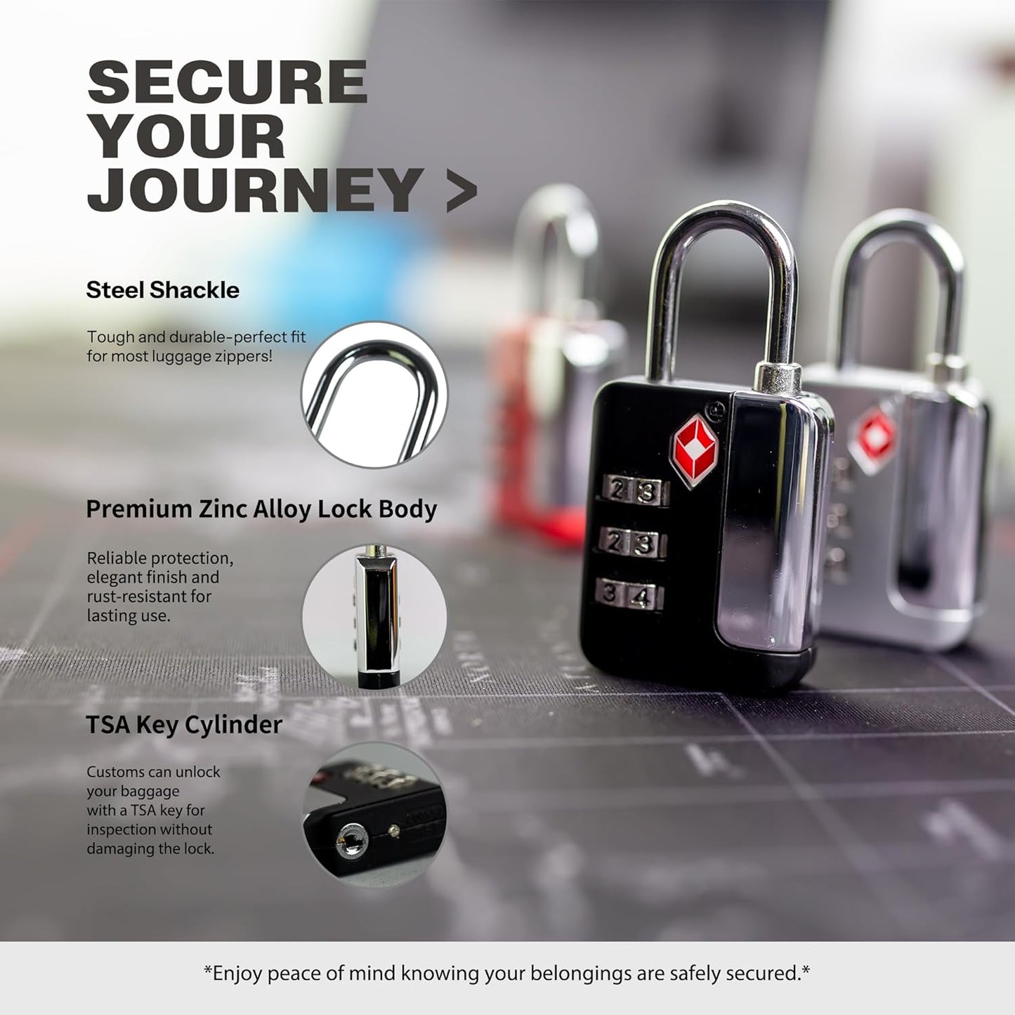 TSA Locks for Luggage, Small Combination Lock for Locker, 3 Digit Padlock Combination, TSA Approved Combo Padlocks for Gym Locker, Travel Suitcase, Gun Case, Storage Box (Black)