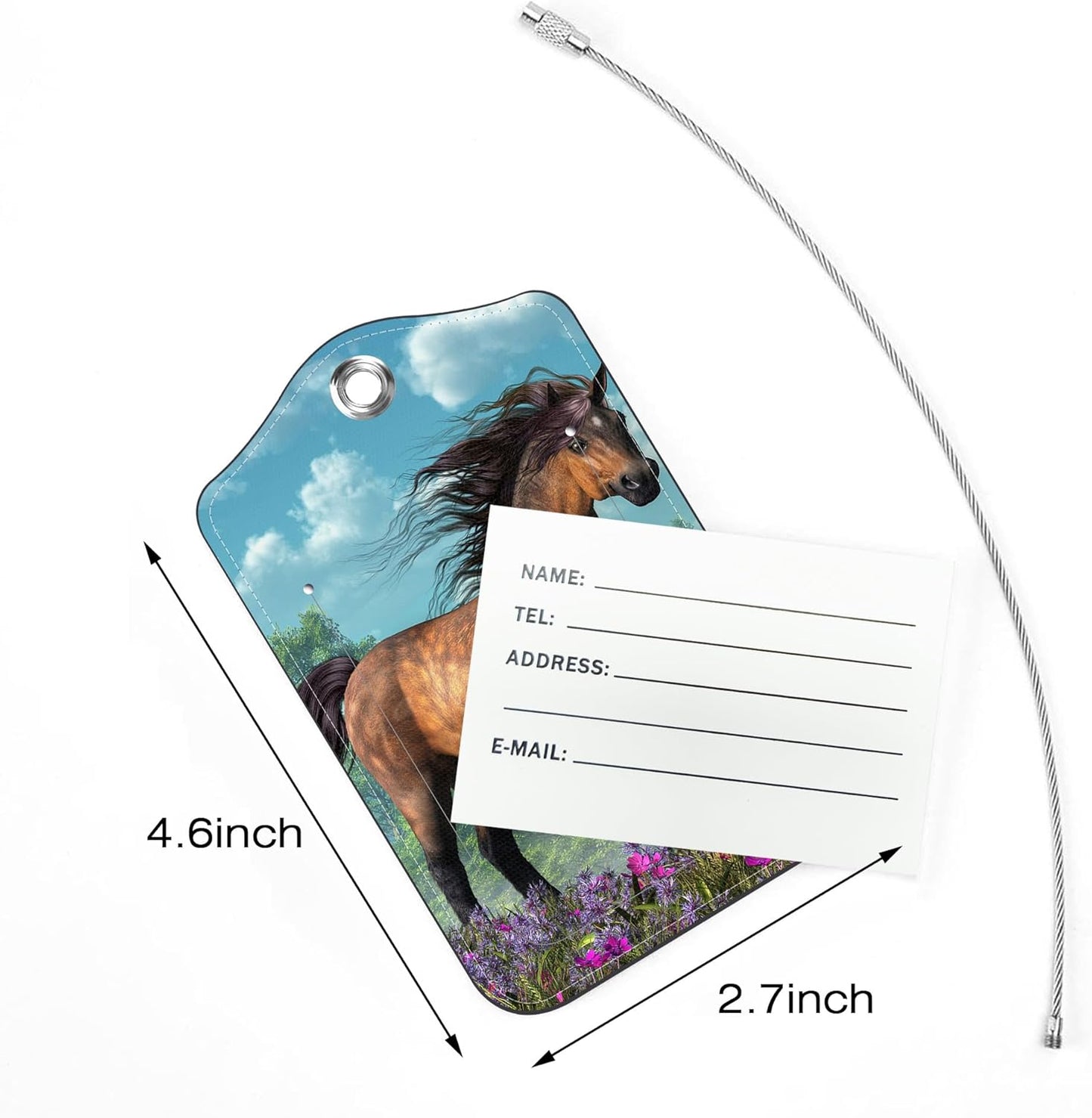 2 Pack Luggage Tags,Brown Pony PU Leather Idea Baggage Tag with ID Labels Privacy Cover Metal Ring Men and Women Travel Bag Labels