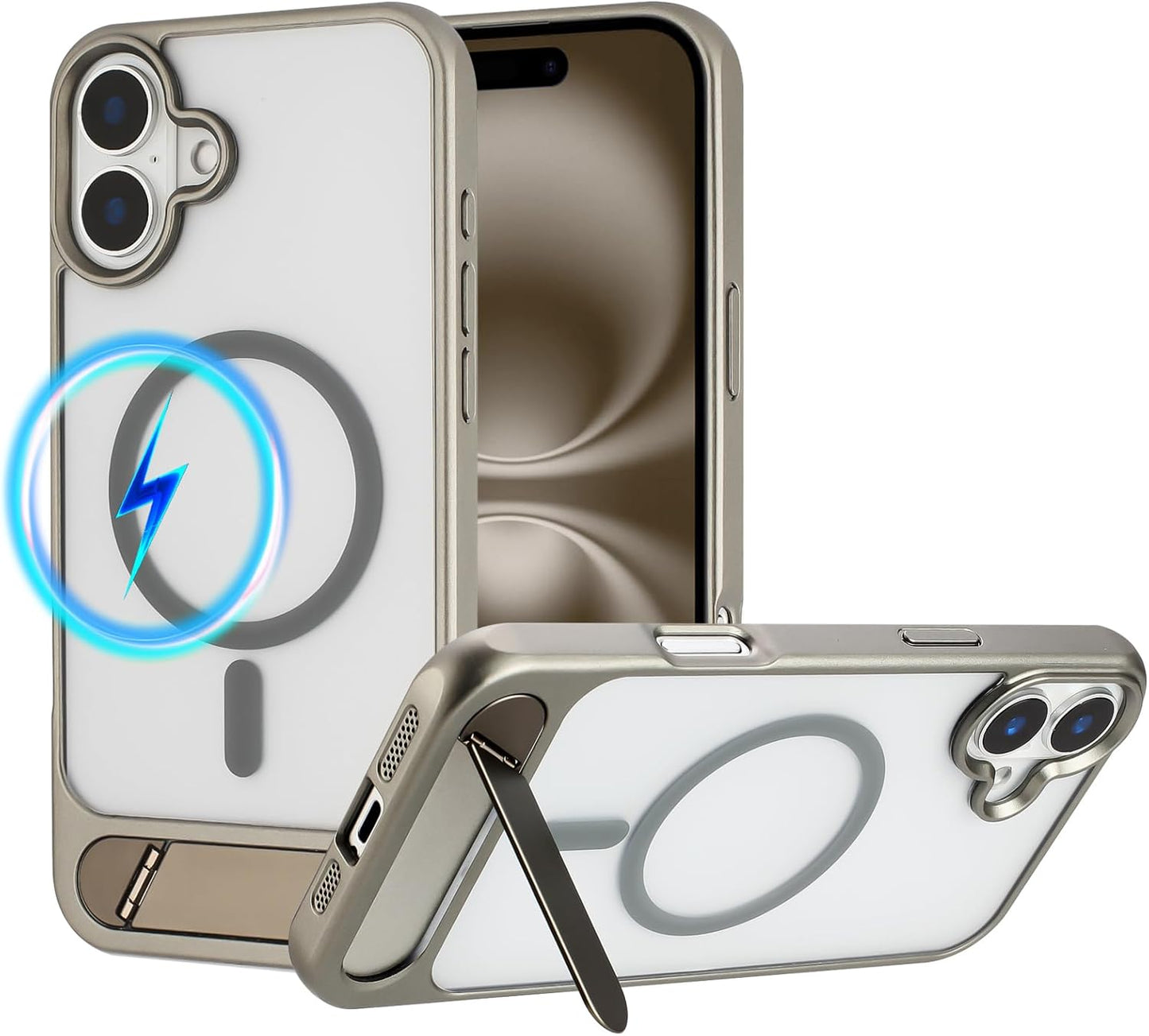 Tikoo Strong Magnetic for iPhone 16 Plus Case with Magsafe and Built-in Invisible Kickstand Slim Translucent Matte Military Grade Protective Phone Case for iPhone 16 Plus 6.7”