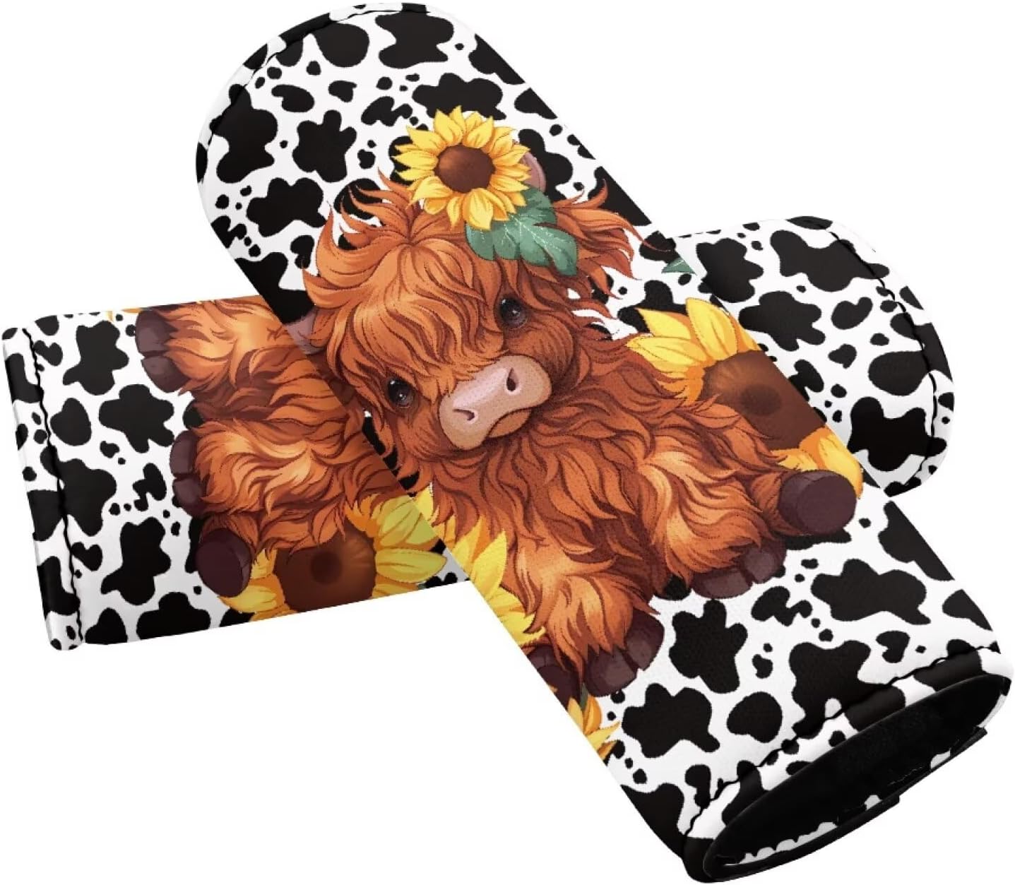 Highland Cattle Luggage Handle Cover Sleeve Protector Set 2 Pcs Cow Spot Suitcase Protective Luggage Handle Wraps for Suitacse Foldable