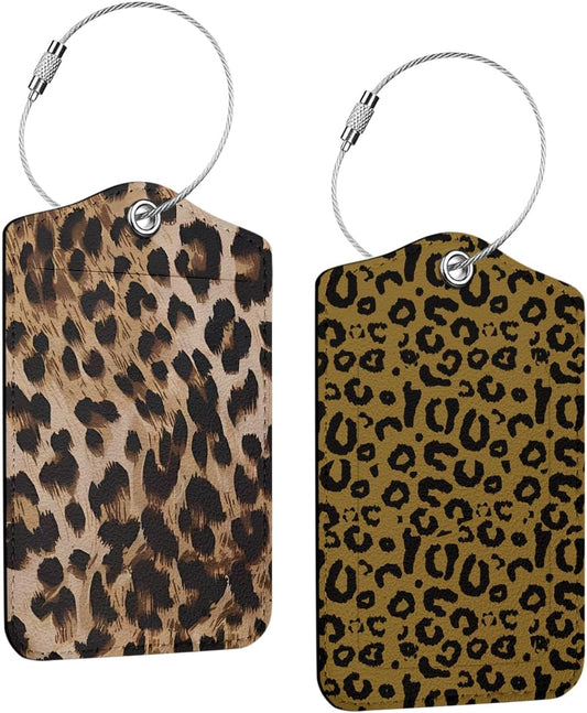 2 PCs Leopard Print Luggage Tag, Suitcase Tags with Privacy Flap and Metal Loop, Luggage Tags for Suitcases, Identifiers Travel Essentials Bag Tag, Travel Gifts for Women Girls Friends Mom