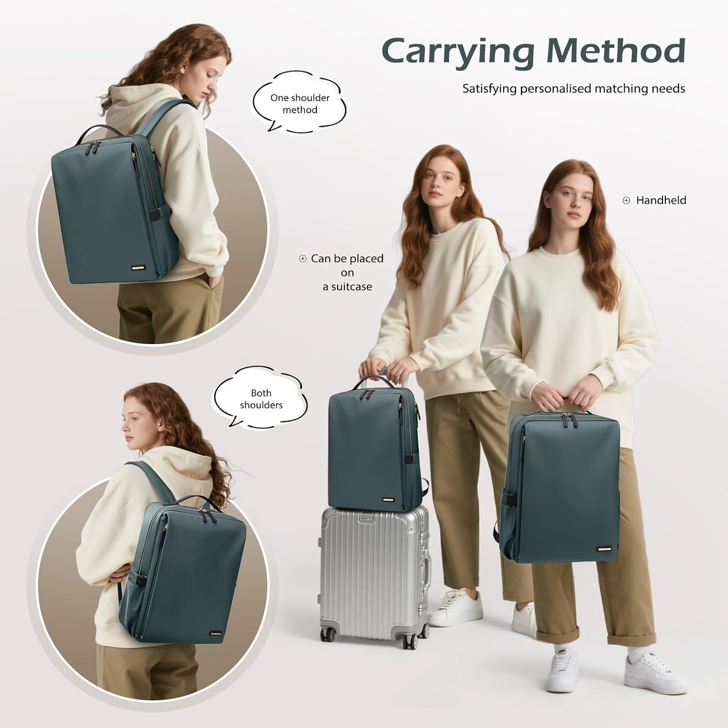Stylish Laptop Backpack for Women Airline Approved Perfect for Work College and Travel Multi-Functional Casual Daypack Fits 15.6 Inch Notebook (Atrovirens)