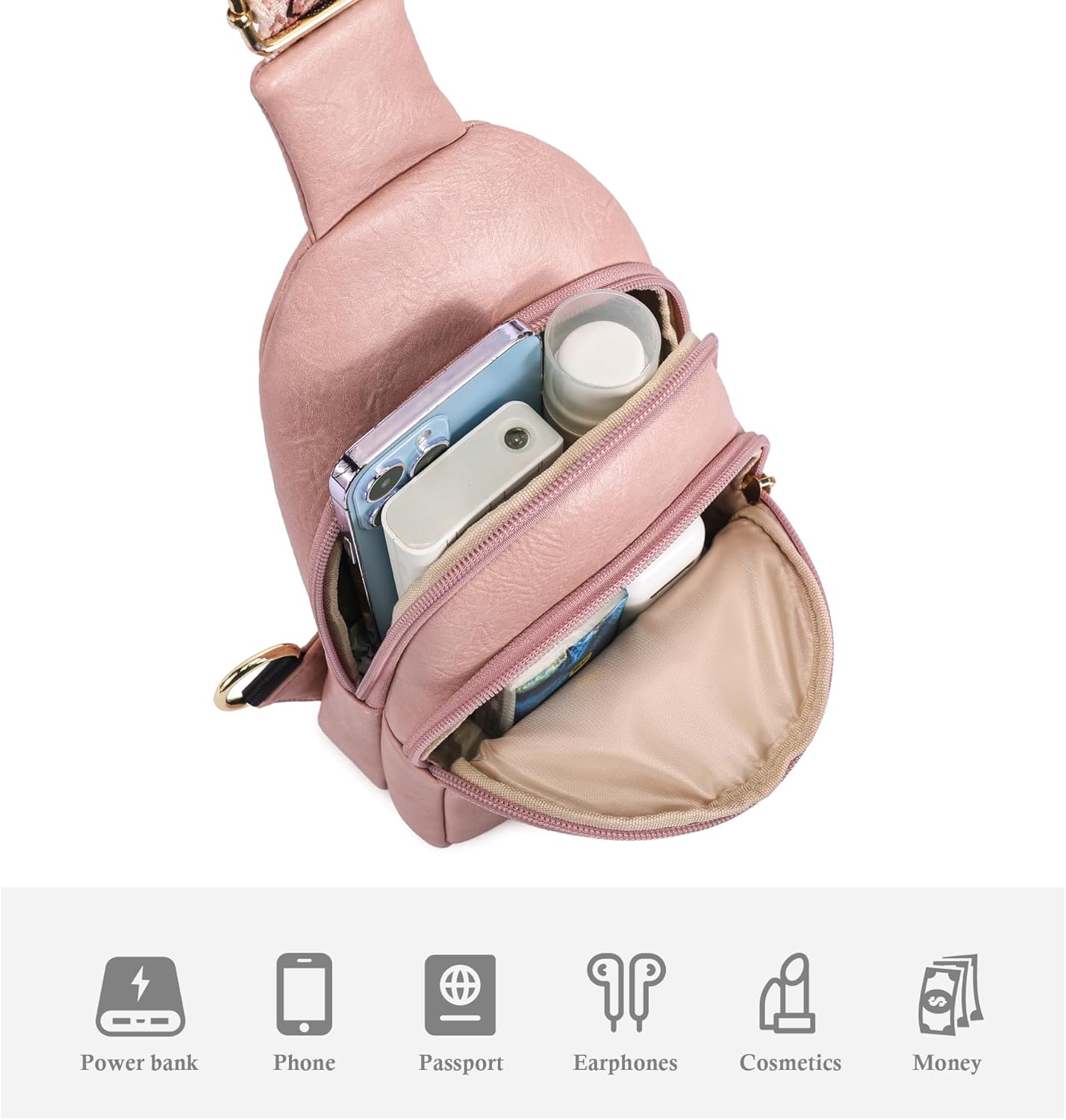 INICAT Crossbody Sling Bags Travel Cross Body Purses Faux Leather Fanny Packs Chest Bag for Women