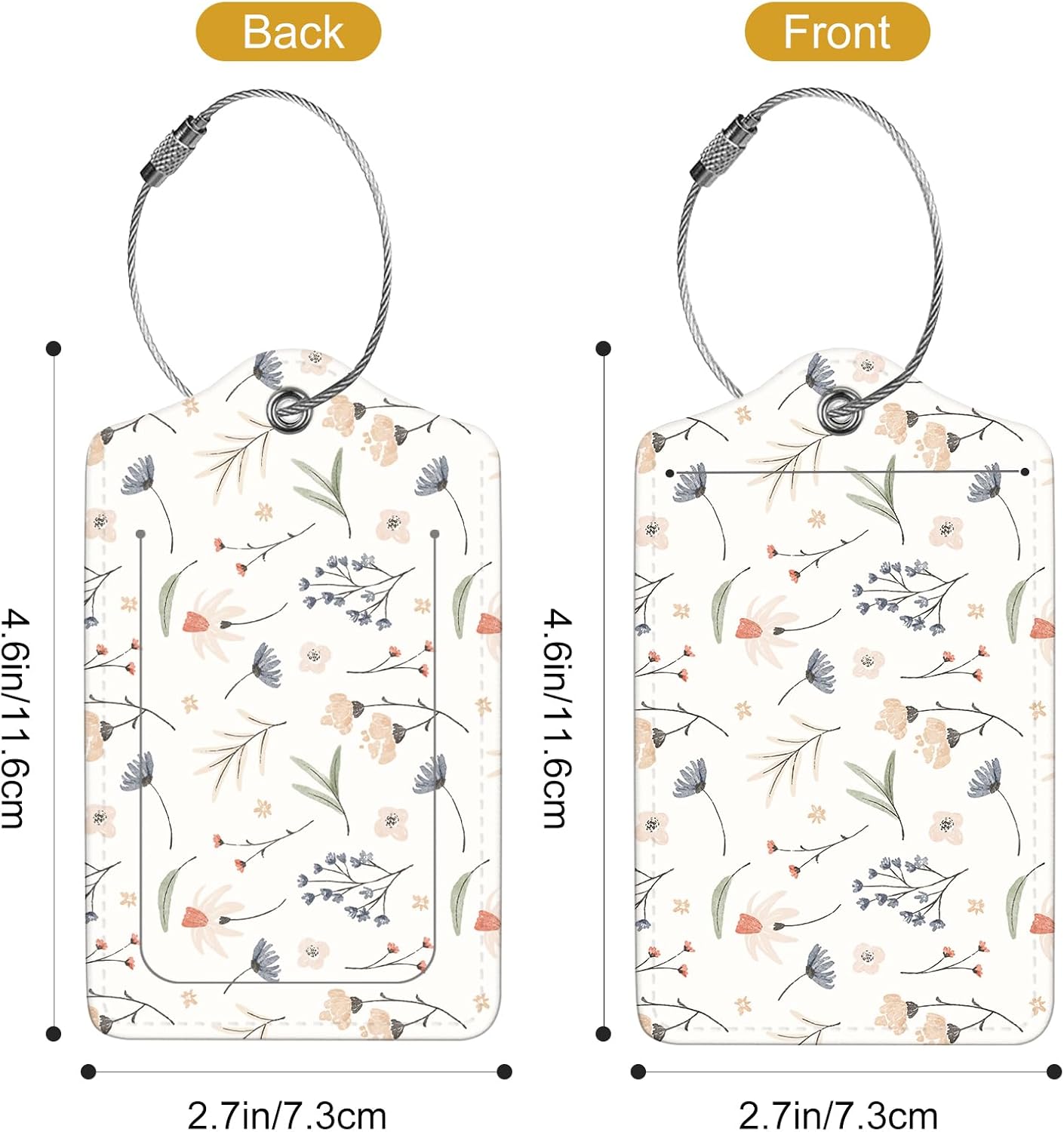 2Pack Luggage Tags for Suitcases, Cute Unique Pu Leather Cruise Luggage Tag with Privacy Cover ID Label Address Card and Metal Ring Suitable for Women Men Kids Travel Bag White Flower 8
