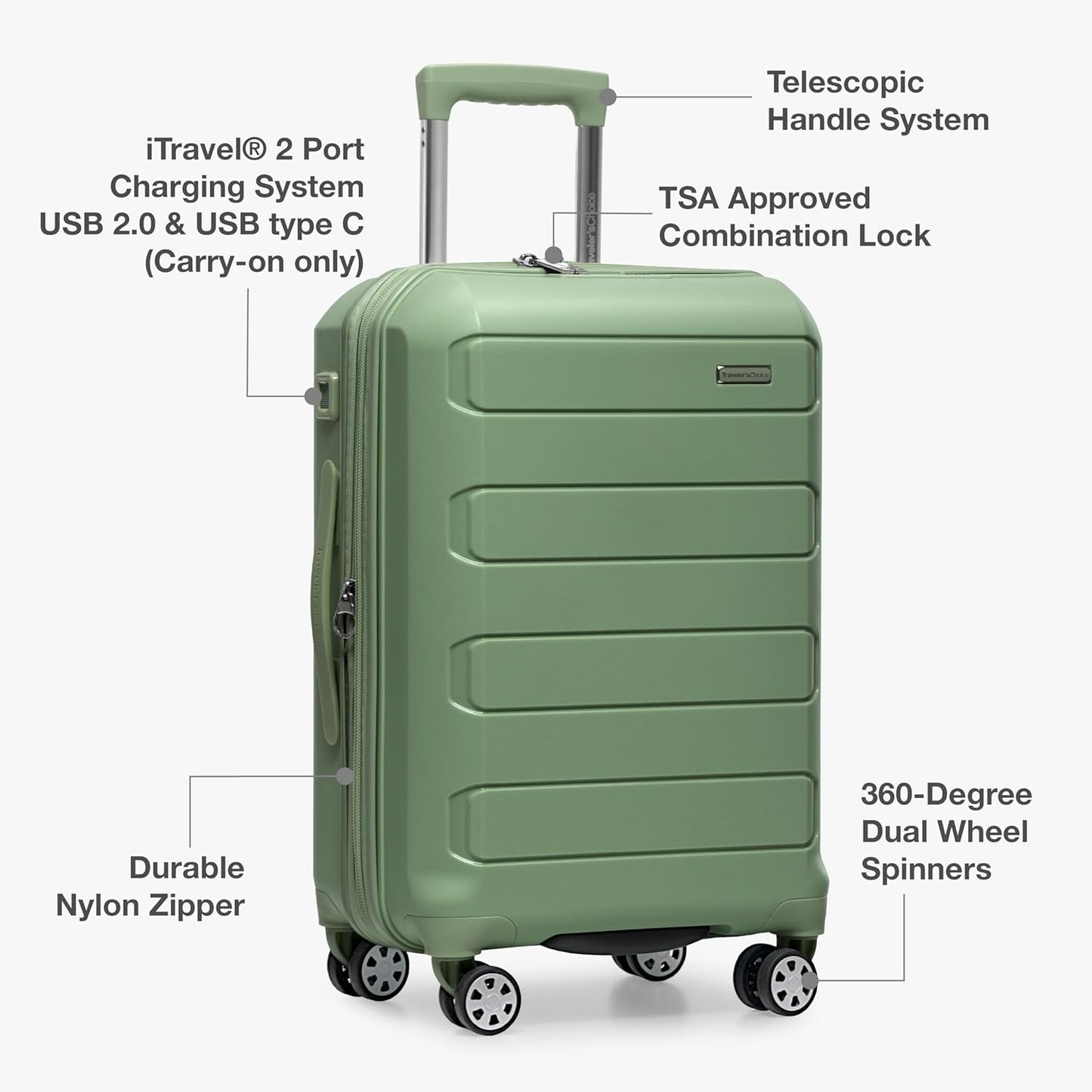 Traveler's Choice Pagosa Indestructible Hardshell Expandable Spinner Luggage, Green, 3-Piece Set (22/26/30)