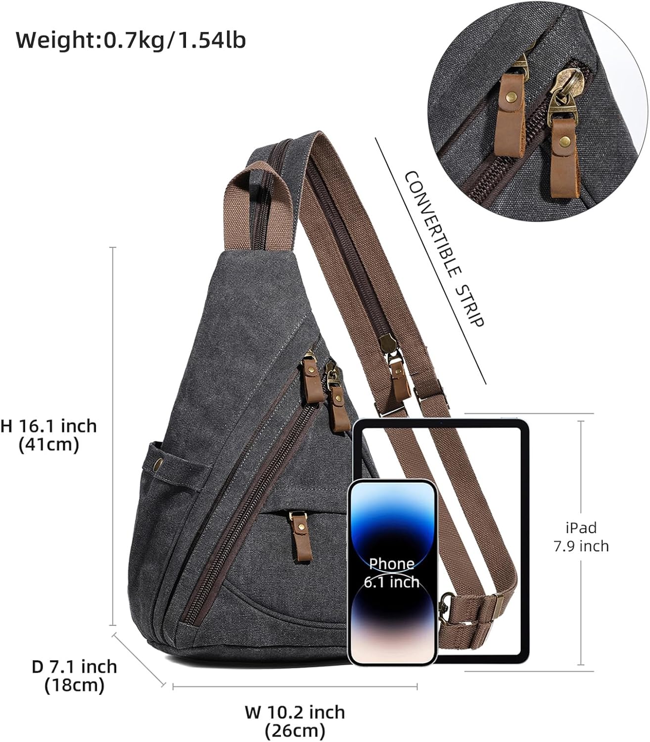 KL928 Canvas Sling Bag - Small Crossbody Backpack Shoulder Casual Daypack Rucksack for Men