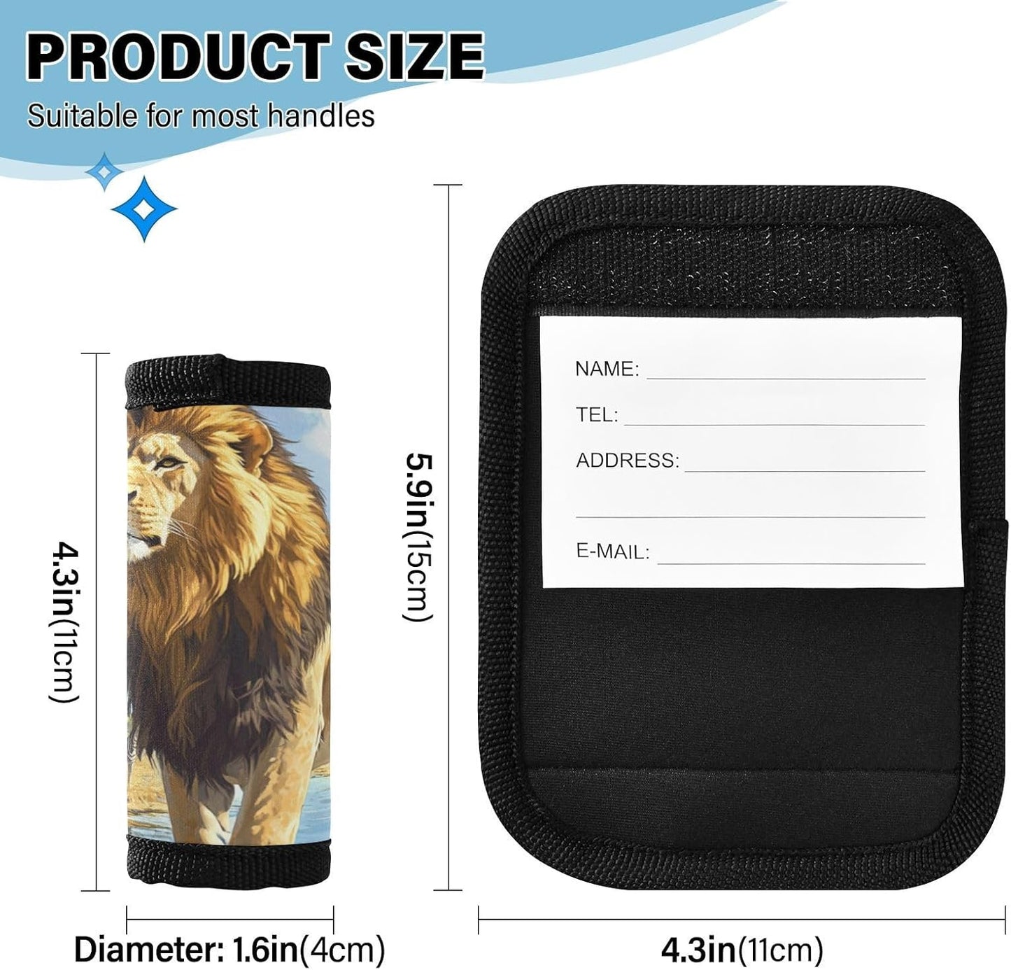 Savannah Lions Giraffes and Zebras Blue Cloud 2 Pack Luggage Handle Wraps Covers for Suitcase Identifiers Bag Tags Travel Accessories