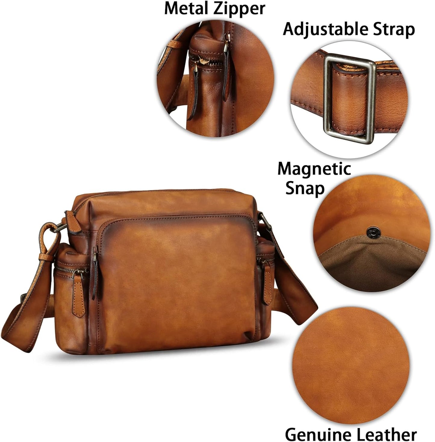 IVTG Genuine Leather Purse and Messenger Bag for Men Fashion Leather Shoulder Bag Briefcase Satchel Crossbody Bags Strap