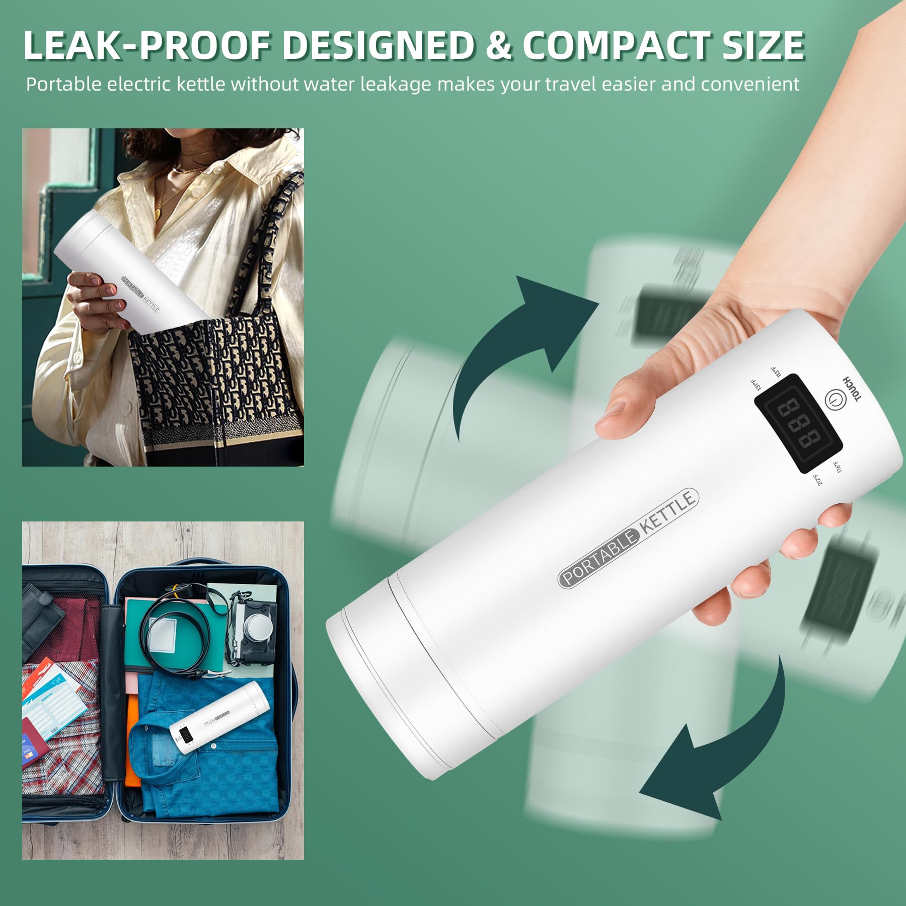 QRAGJBM Portable Electric Kettle Travel, 120V, 450ml, 4 Temperature Control