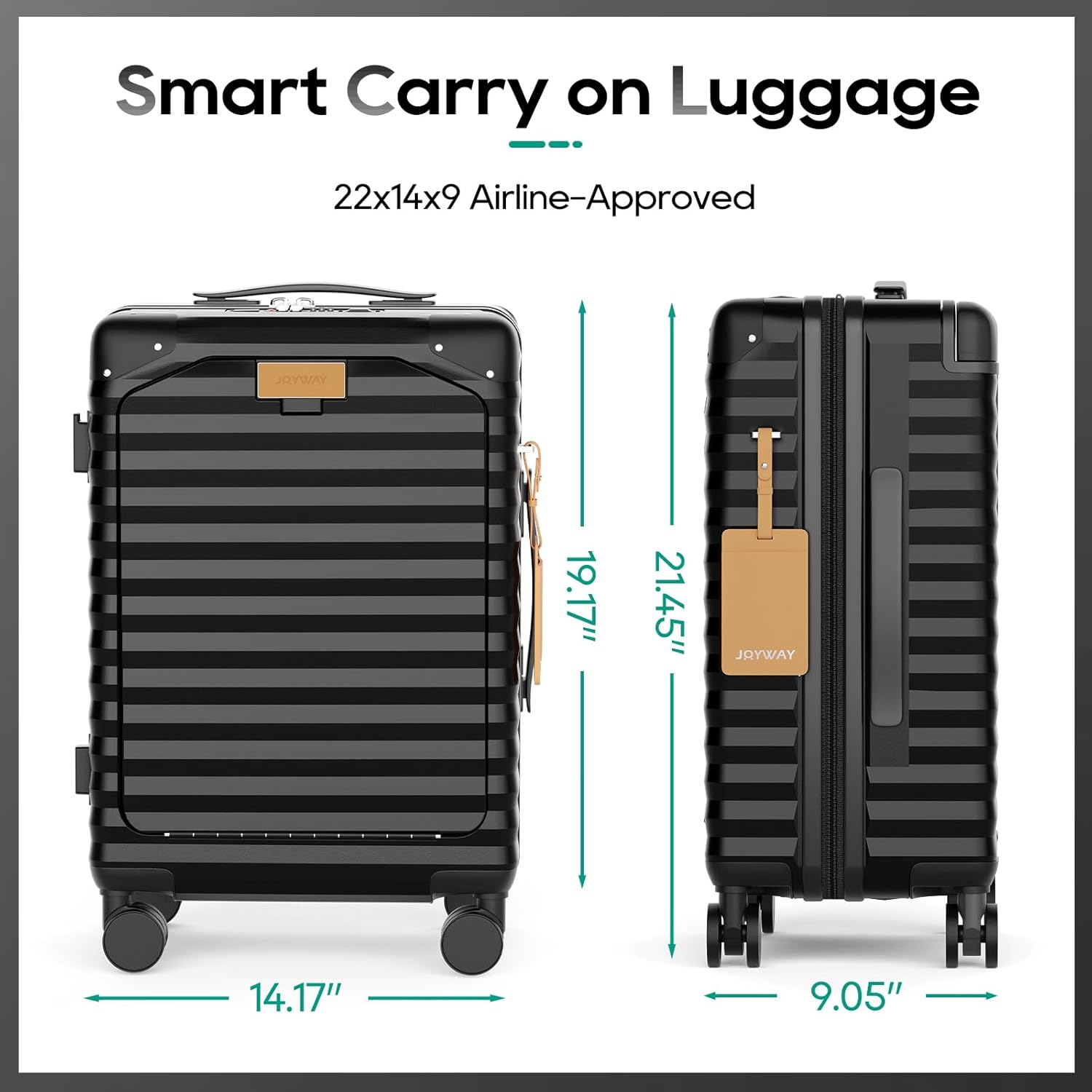 Joyway 20 Inch Carry on Luggage with Front Pocket, PC Hardshell Carry-on Suitcase with USB Port and