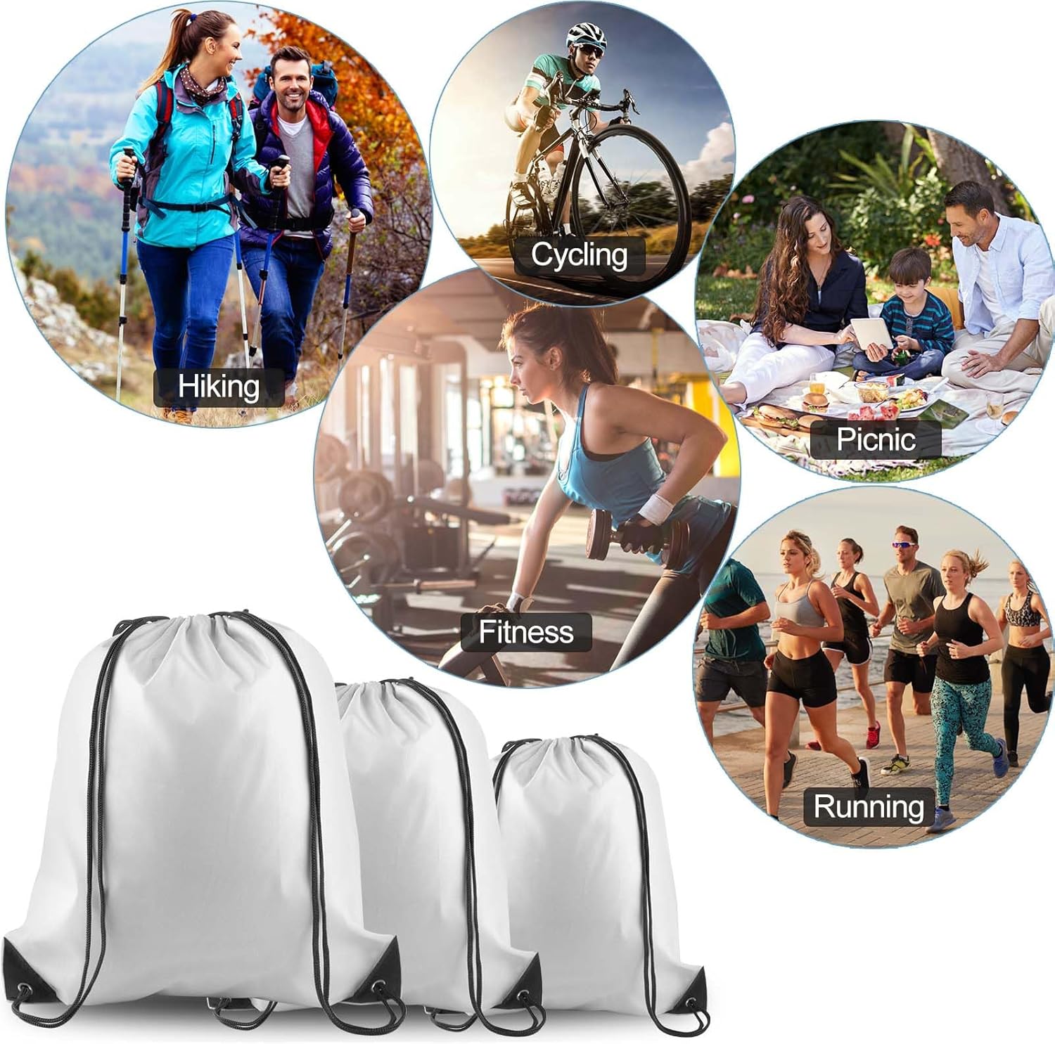 PLULON 15 Pcs White Drawstring Bags, Drawstring Backpack Bulk, Cinch Sack Sport Gym Backpack Bags