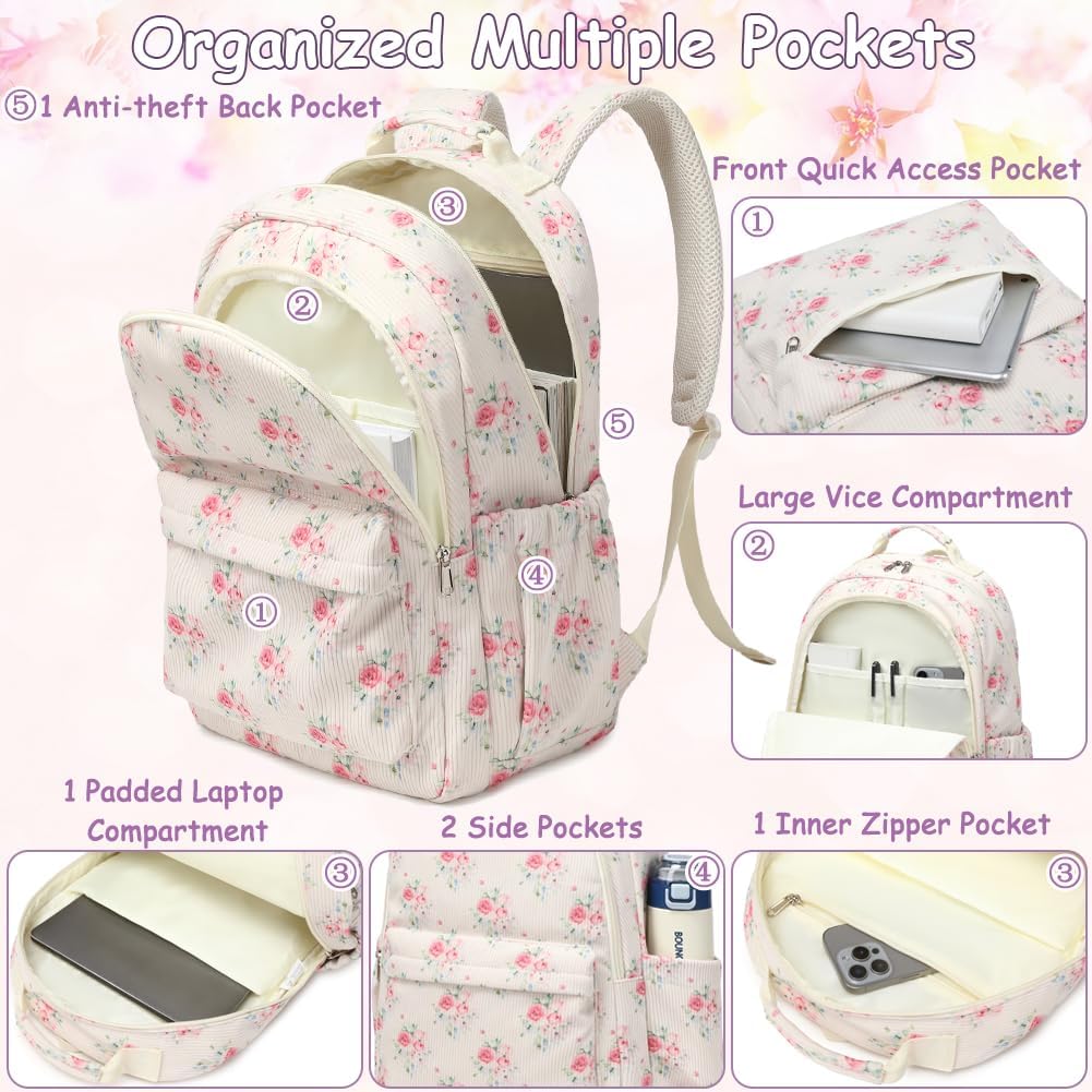 Meisohua Backpack for Girls School Bookbag for Kids Teens 17 inch Laptop Backpack for Women Large Corduroy Book Bag Travel Backpack with Anti-Theft Pocket