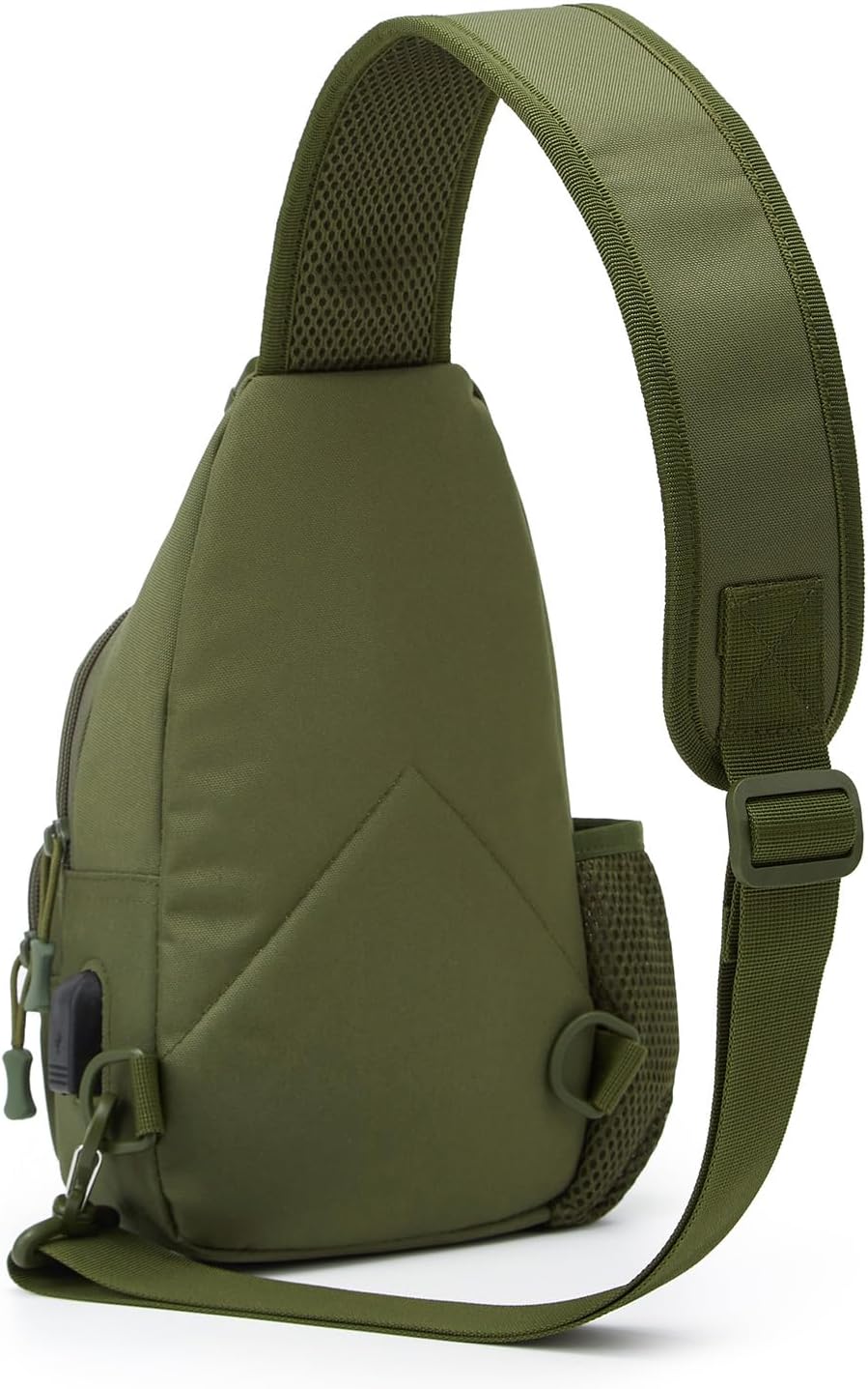ZHIERNA Tactical Sling Crossbody Backpack with Water Bottle Holder, MOLLE EDC Shoulder Sling Chest Bags with USB Charging Port for Travel Walk(Army Green)