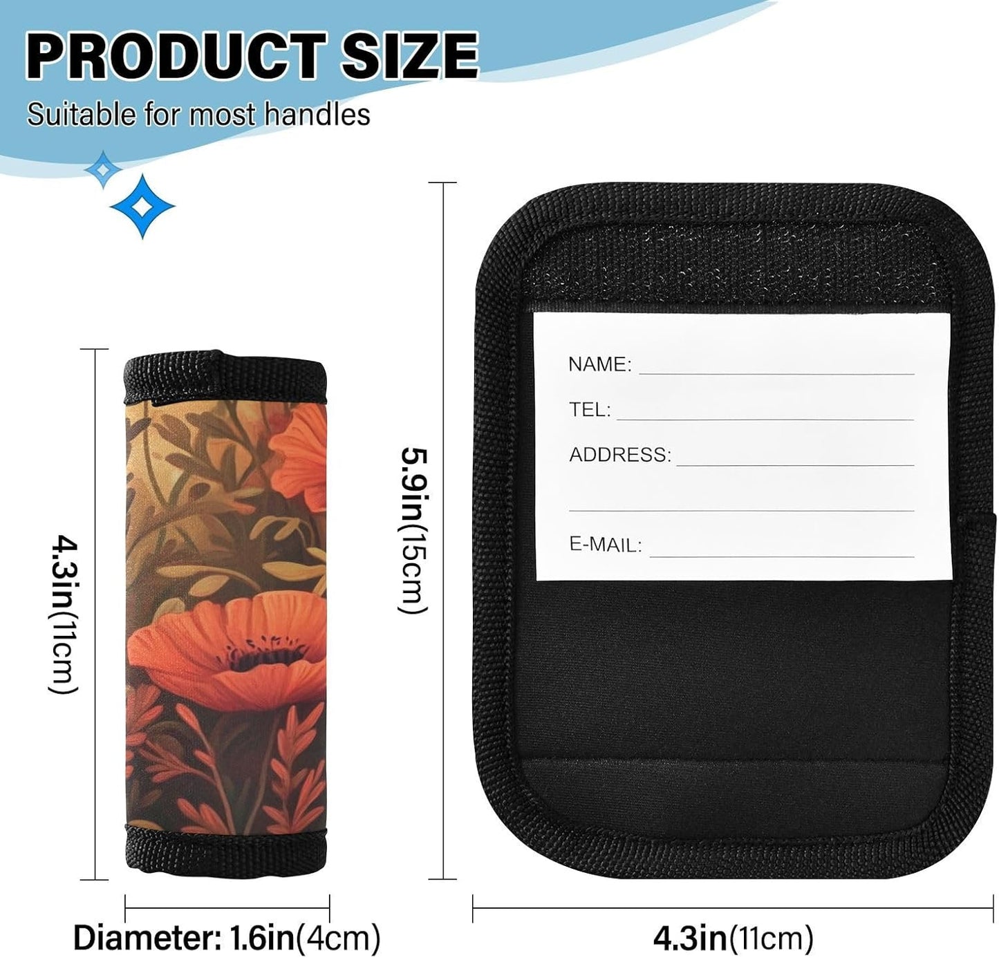 Poppy Flowers and Autumn Leaves 2 Pack Luggage Handle Wraps Covers for Suitcase Identifiers Bag Tags Travel Accessories