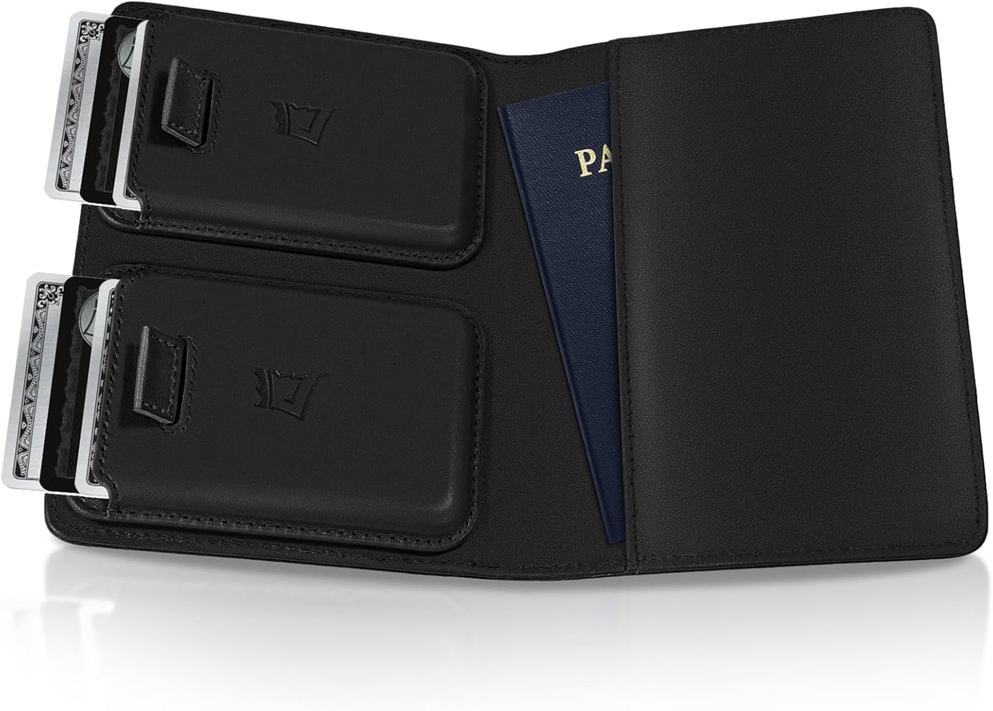 Kings Loot Passport Holder Wallet – RFID Blocking Leather Travel Wallet with Built-in Airtag Holder – Holds 1-6 Cards & Passport – Easy Pull Tab – Slim & Stylish Wallets (Onyx Black)