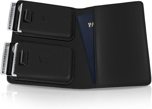 Kings Loot Passport Holder Wallet – RFID Blocking Leather Travel Wallet with Built-in Airtag Holder – Holds 1-6 Cards & Passport – Easy Pull Tab – Slim & Stylish Wallets (Onyx Black)