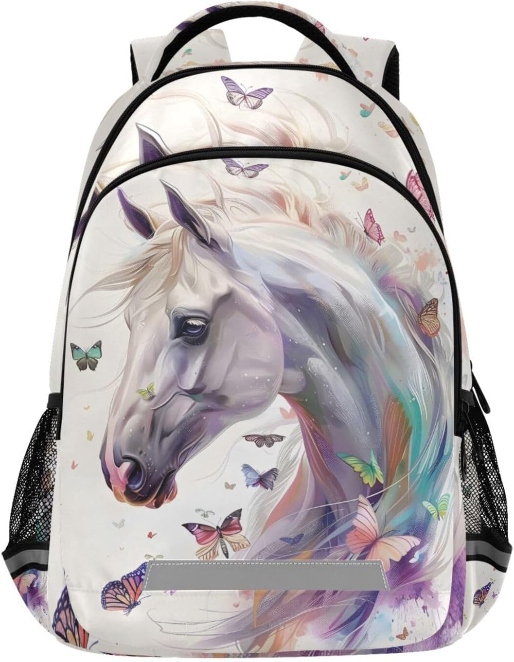 White Horse Butterfly Backpack for Girls Boys Elementary School Bag Kids Bookbag Travel Rucksack