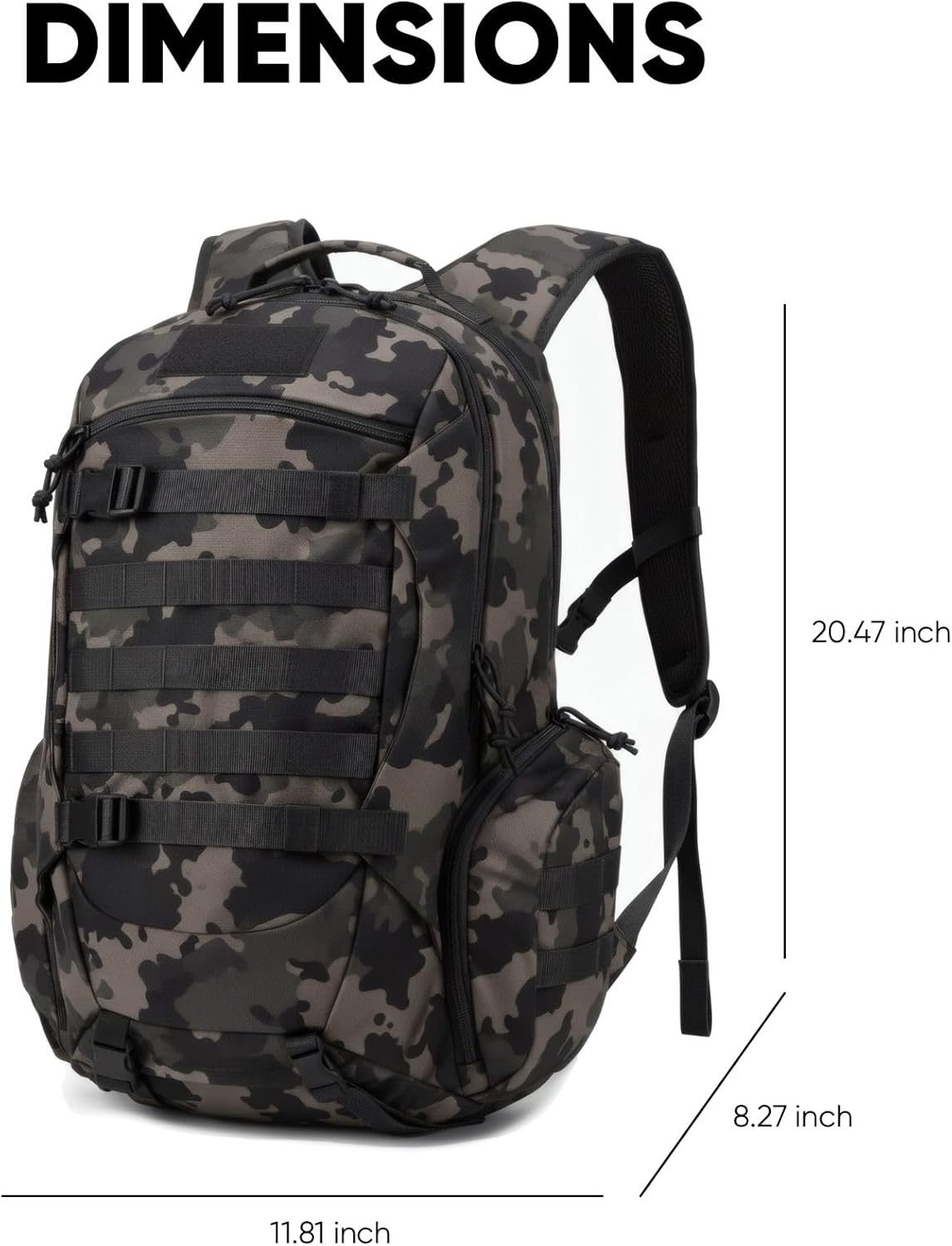 35L Tactical Backpack for Men, MOLLE Military Bug Out Bag, Waterproof Rucksack for Hiking with Hydration Port Balck CP