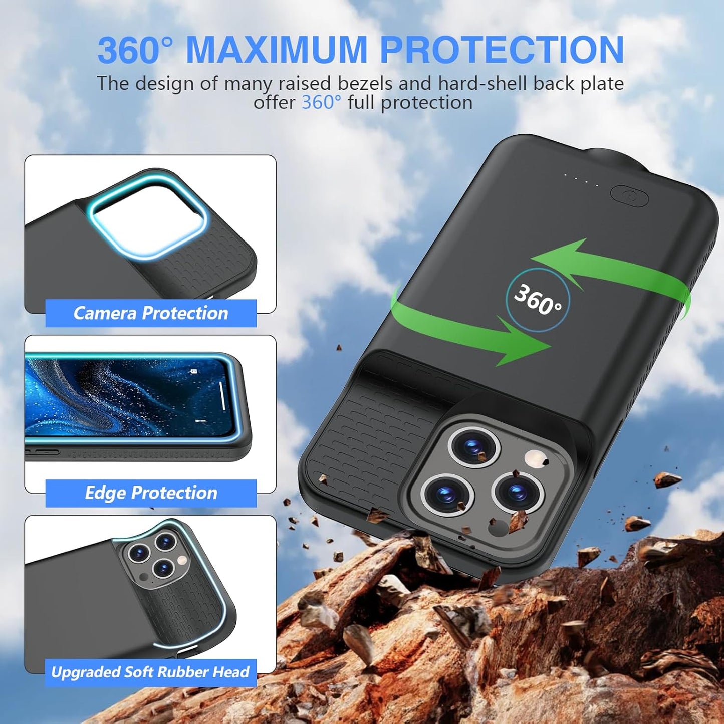 GIN FOXI Battery Case for iPhone 15 Pro Max/15 Plus, 15W Fast Charging Battery Charger Case Rechargeable Real 8000mAh Ultra-Slim Anti-Fall Protection Extended Charger for iPhone 15ProMax&15Plus(6.7")