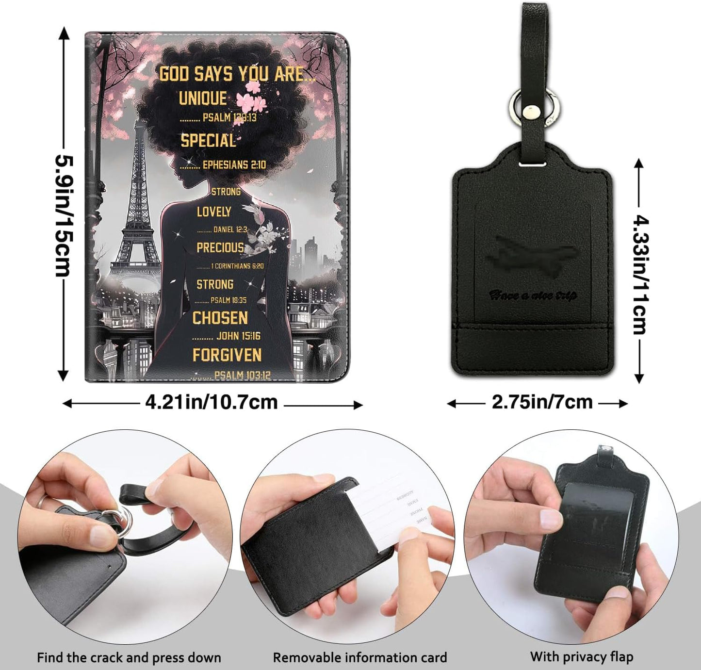 Passport Holder Women Wallet with Luggage Tag, Leather Passport Cover with RFID Blocking, Travel