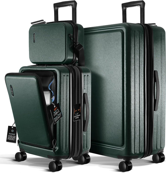 Luggage Sets 3 Piece, 22 Inch Carry on Luggage and 28 Inch Suitcases with Wheels Spinner, Durable Hard Shell Suitcase Set, Expandable Travel Suitcase, Green