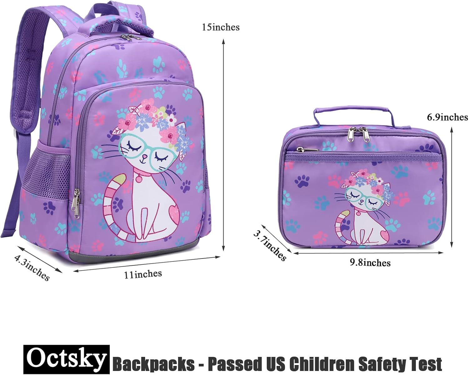 Octsky Backpack for Girls Kids School Backpacks with Lunch Box Preschool Kindergarten BookBag Set