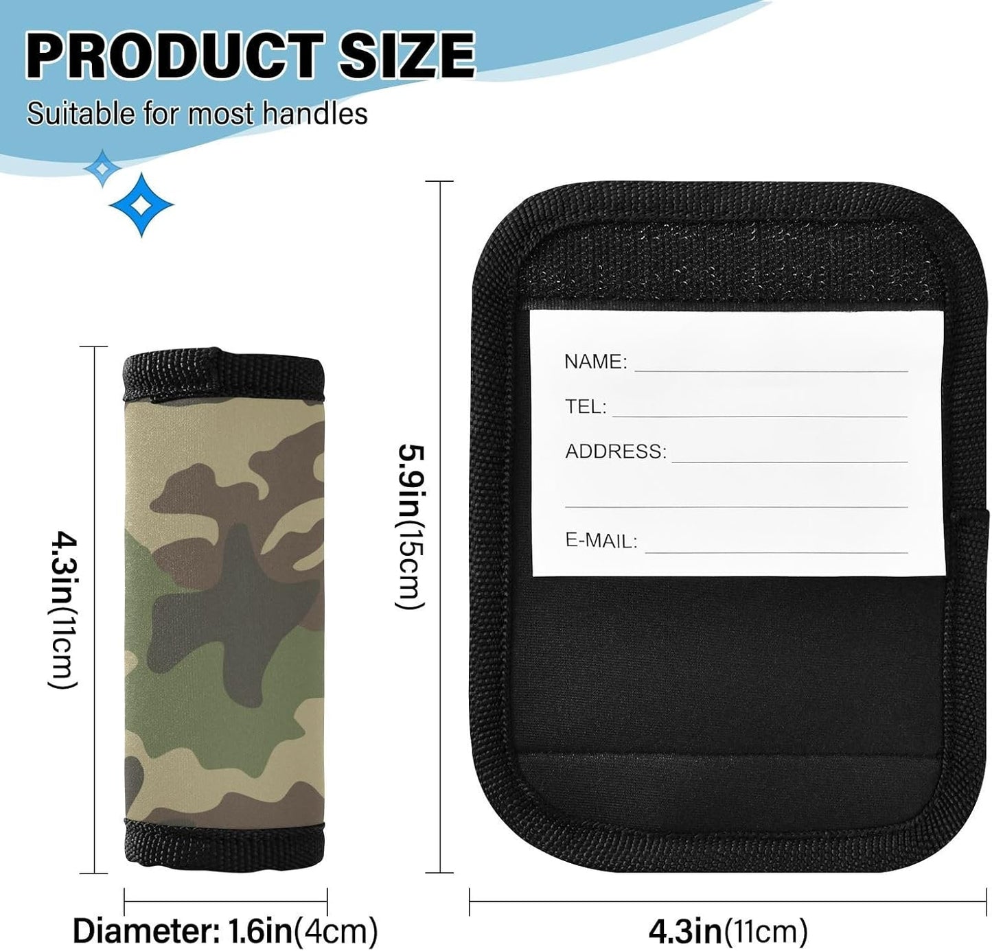 4 PC Luggage Handle Wrap Luggage Handle Covers Tags for Suitcase Bags Travel Luggage Handle Identifier Gripper Green Camouflage Stripes