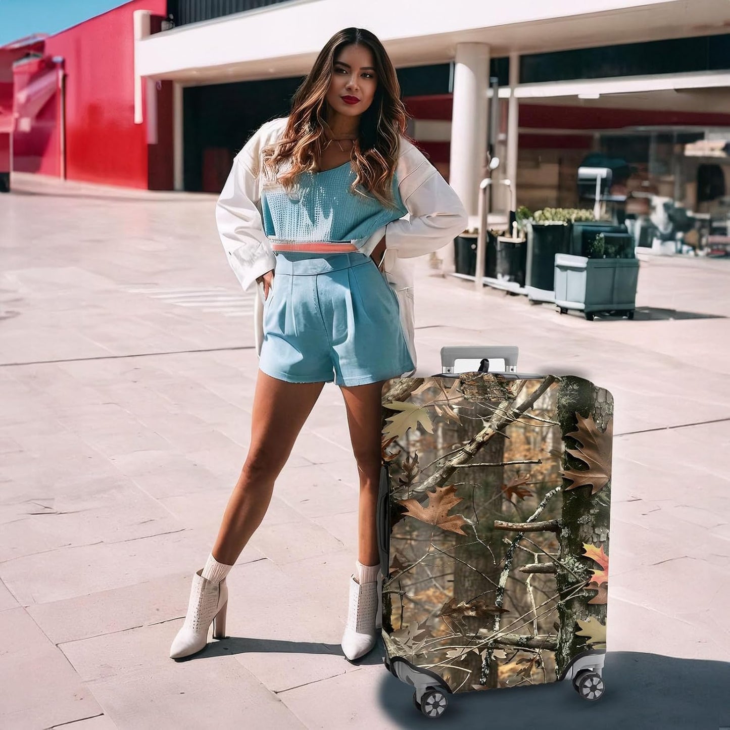 Travel Luggage Cover,Camouflage DesignTheme Suitcase Cover Accessory Kit, Luggage Tag, and Comfortable Luggage Handle Wrap, Washable Luggage Suitcase Protector (25-28 inch,L)
