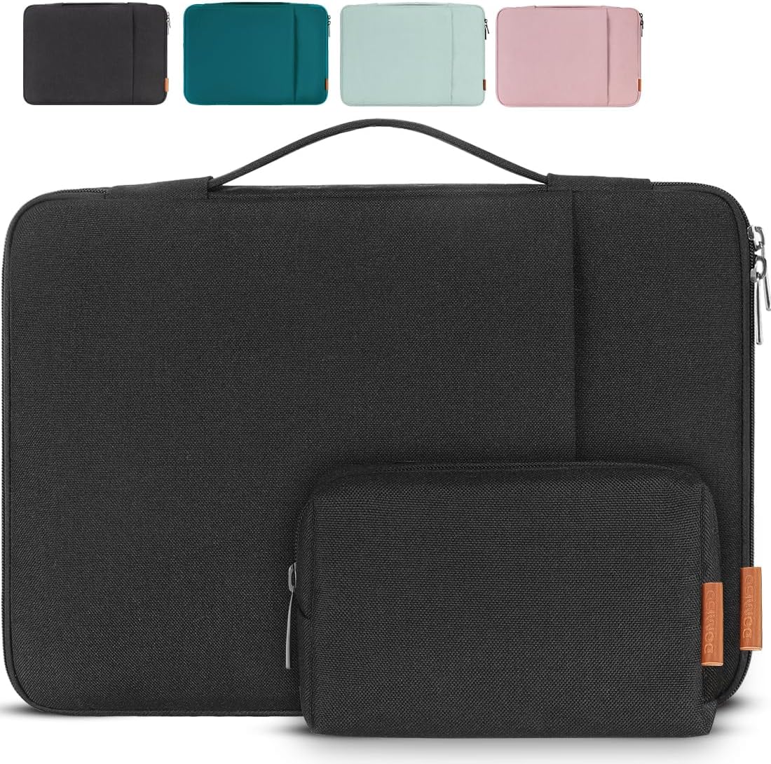 DOMISO Laptop Case Laptop Sleeve Cover for 14 inch MacBook Pro M4/M3/M2/M1 Pro/Max, Compatible with 13.3 inch HP Dell ASUS Notebook, Water-Resistant Bag with Scalable Handle and Small Case,Black