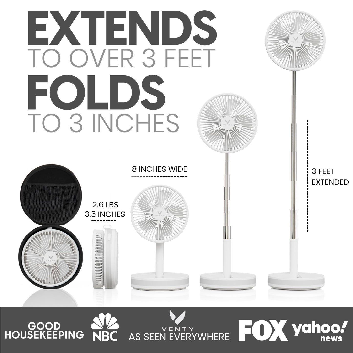 VENTY Portable Fan - Wireless Battery Operated Fan - 4 Speeds - LED Lighting - Carry Case & Remote