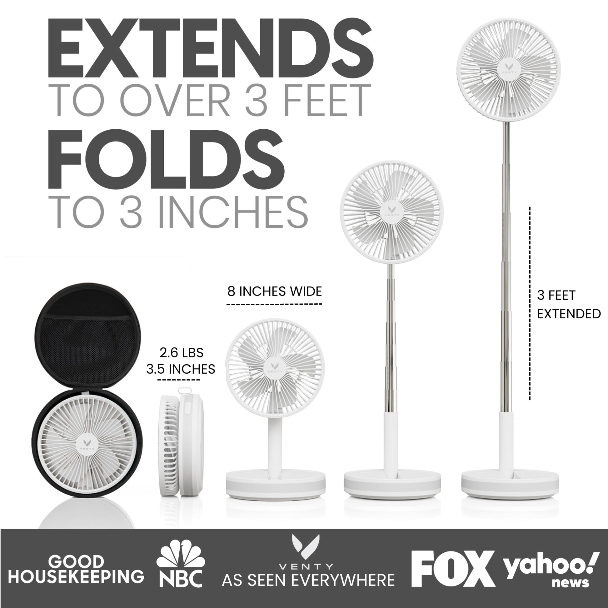 VENTY Portable Fan - Wireless Battery Operated Fan - 4 Speeds - LED Lighting - Carry Case & Remote