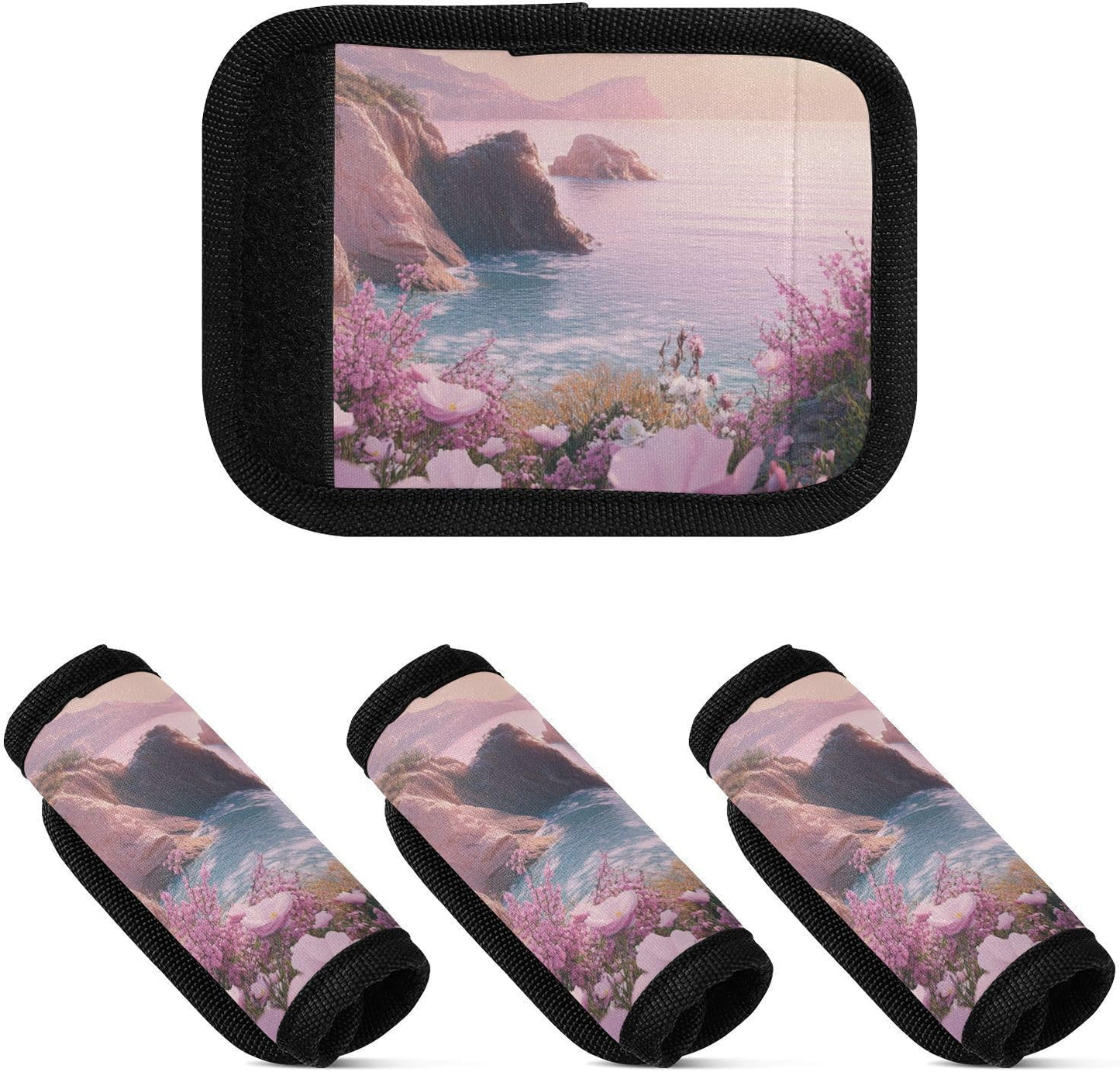 Pink Coastline Flower 4 Pack Luggage Handle Wraps Covers for Suitcase Identifiers Bag Tags Travel Accessories