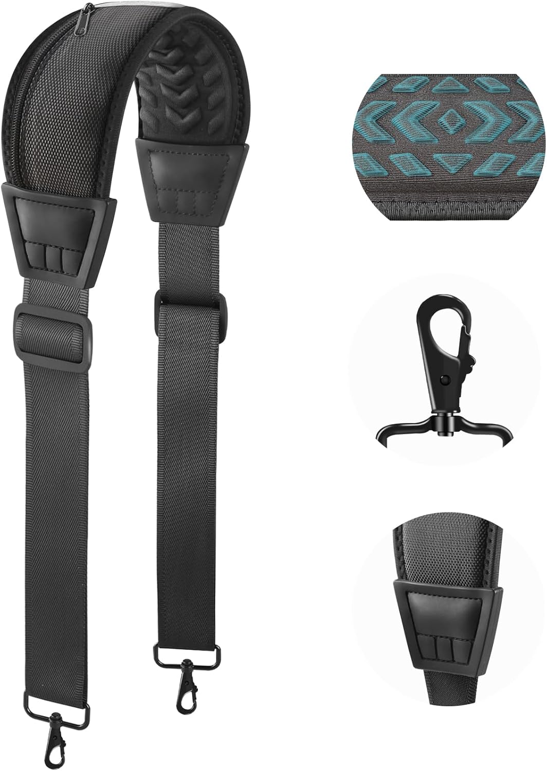 60" Universal Shoulder Strap, 3D Sponge Thick Padded Bag Strap with Double Adjustable Buckles and Metal Hooks, Ideal for Briefcases, Crossbody Bags, Luggage (Storage Bag + Reflective Tape)