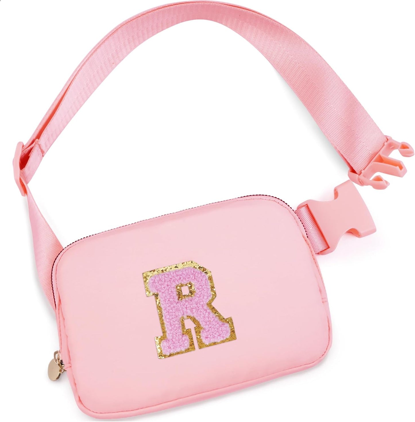 Personalized Belt Bag for Women Girls - Fashion Mini Waist Packs with Adjustable Strap - Trendy Travel Fanny Pack Crossbody Bags with Initial Letter - Teen Gifts | Peach,R