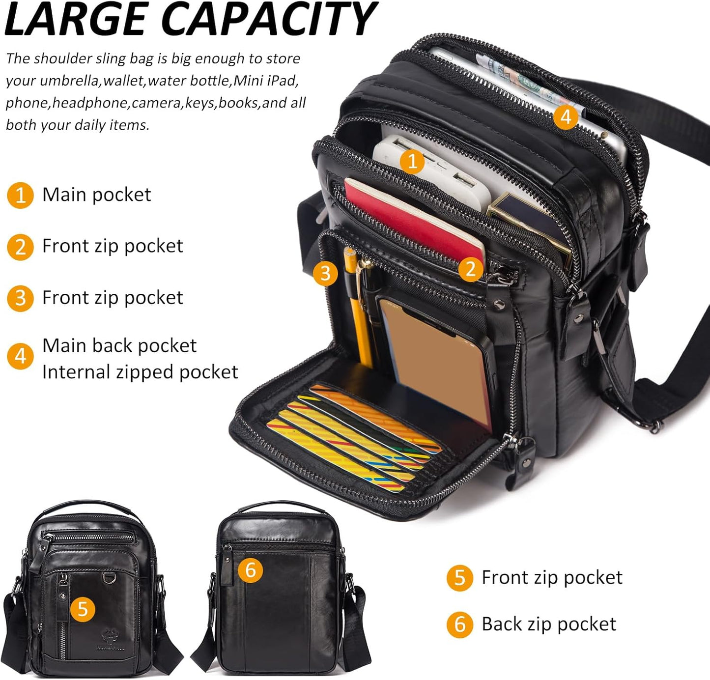 Messenger Bag for Men, Man Bag Genuine Leather Crossbody Shoulder Bag Handbag Satchel Bags for Work Travel