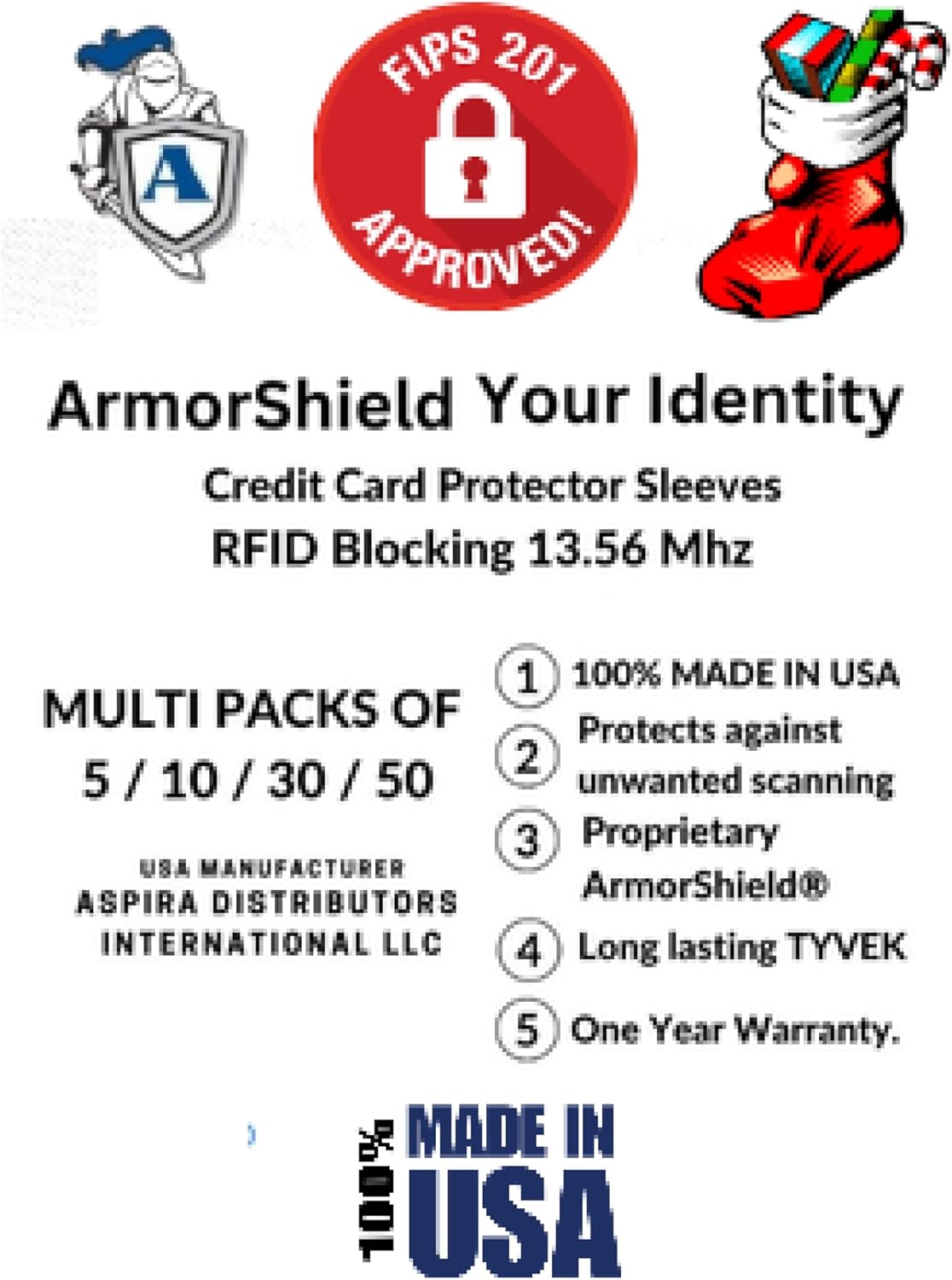 50x Credit Card Sleeve Protector RFID Blocking Sleeves 100% MADE IN USA Anti-theft for Travel wallet, purse. Protect debit, credit card, IDs. ArmorShield Your Identity (50PAK)