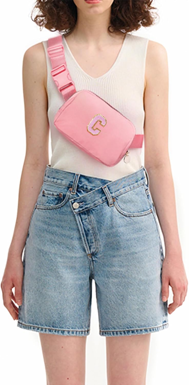 Graduation Gifts for Girls Teen,Belt Bag for Women Girls Initial Crossbody Bag Waist Packs Teens Fanny Pack,Personalized Accessories for Preppy Cute Stuff Gifts for Teens Girls Kids | Peach,C