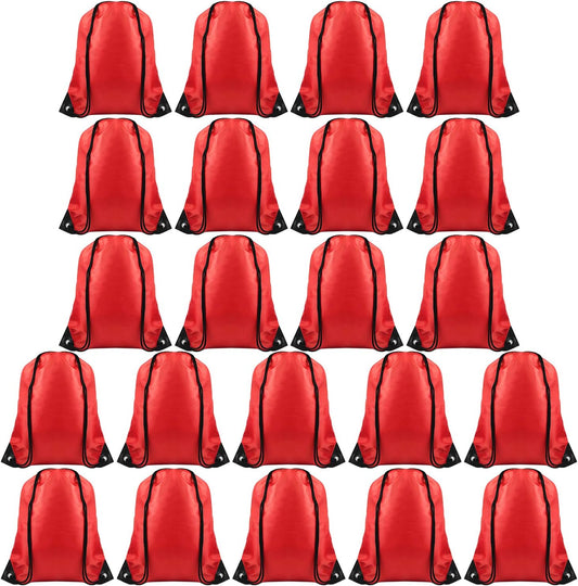 FEPITO 22 Pack Drawstring Bags String Backpack Bulk School Backpacks for Gym Traveling (Red)