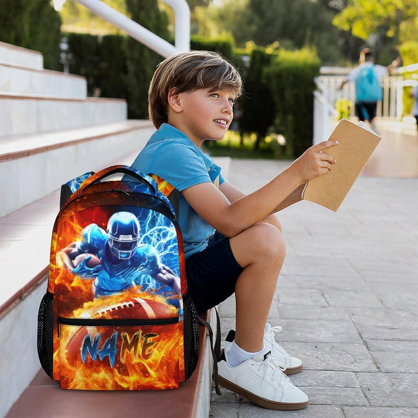 Boys Backpack, Football Backpacks with Custom Name for Kids Teens, 17 Inch Lightweight Sport School