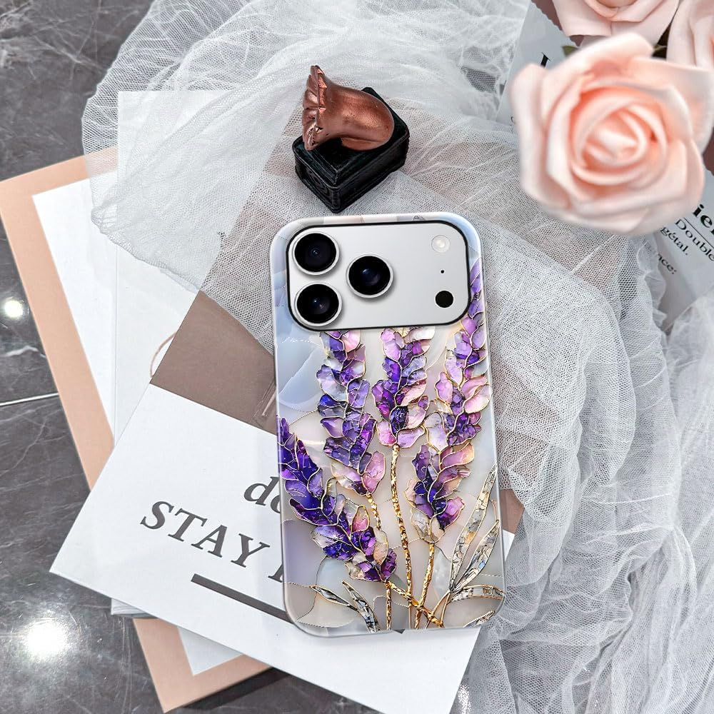 Case for iPhone 17 Pro - Slim Fit Anti-Scratch Phone Case for Girl Women - Lavender Stained Glass Purple Floral (Glossy)