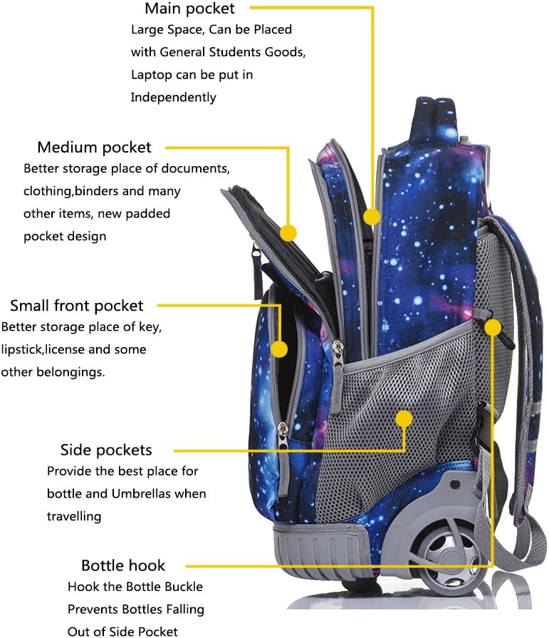 Tilami Rolling Backpack 18 inch Boys and Girls Laptop Backpack