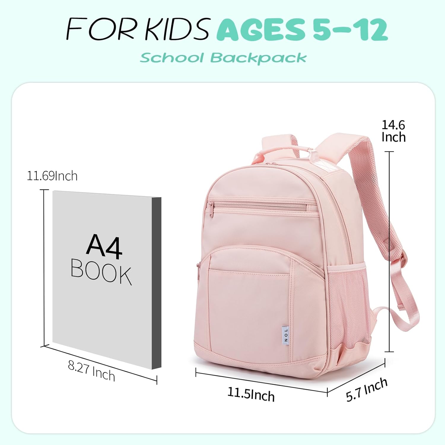 NOL Natural Organic Lifestyle Kids Backpack, School Backpacks for Teens Girls Boys, School Bookbag