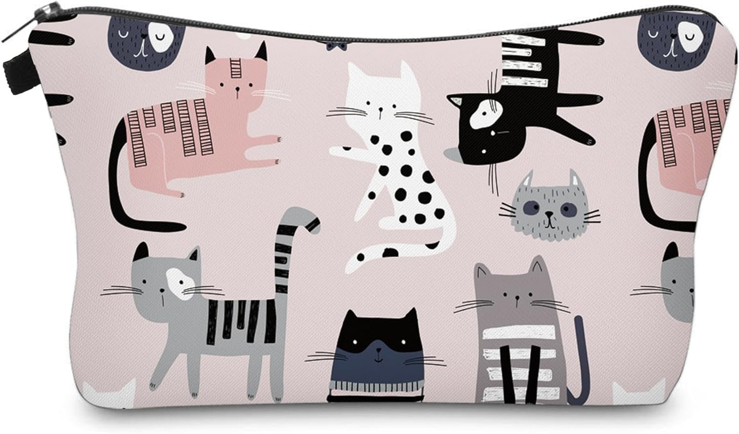 Cute Travel Makeup Bag Cosmetic Bag Small Pouch Gift for Women (Pink Cat)