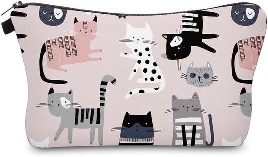 Cute Travel Makeup Bag Cosmetic Bag Small Pouch Gift for Women (Pink Cat)